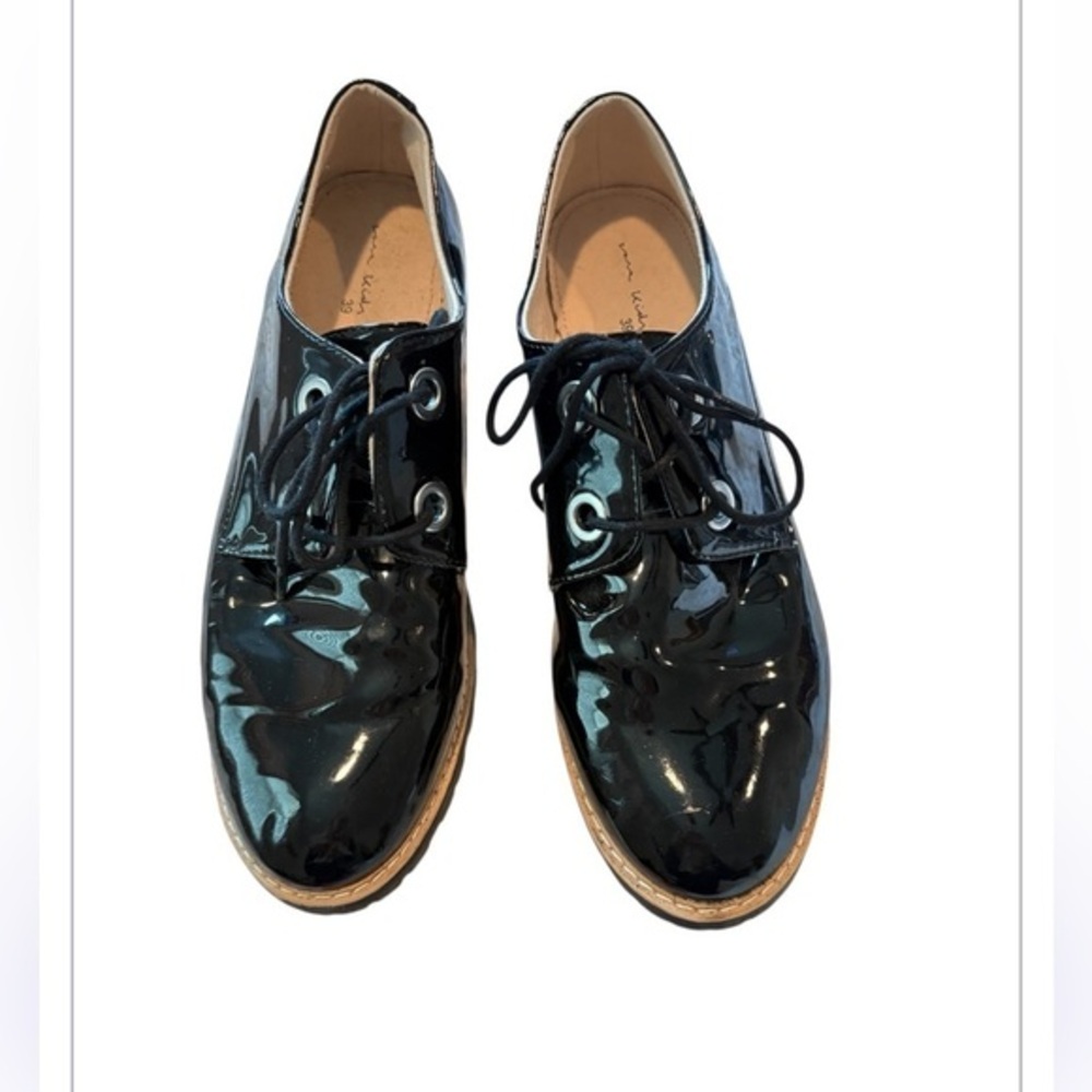 Zara black Womans Y2K PATENT LEATHER OXFORD SHOES ~Sz: 39